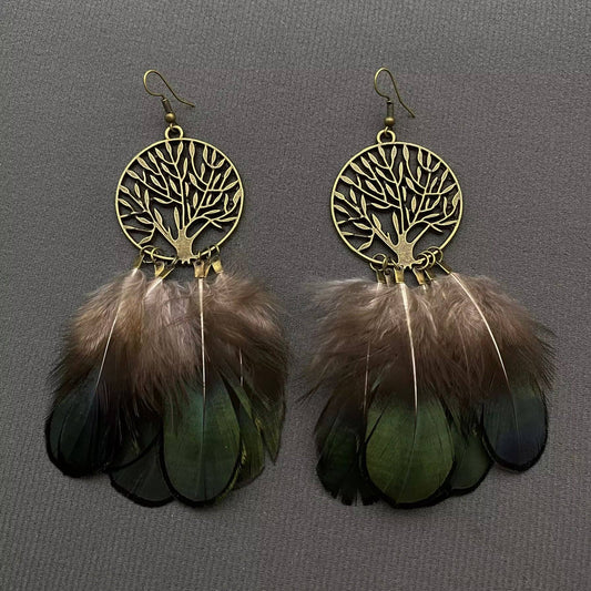 Tree of Life Feather Dangle Earrings