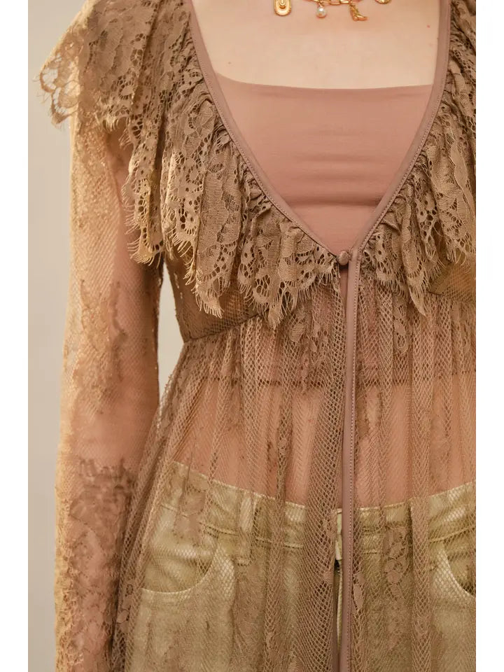 Ruffle Sheer Lace Duster