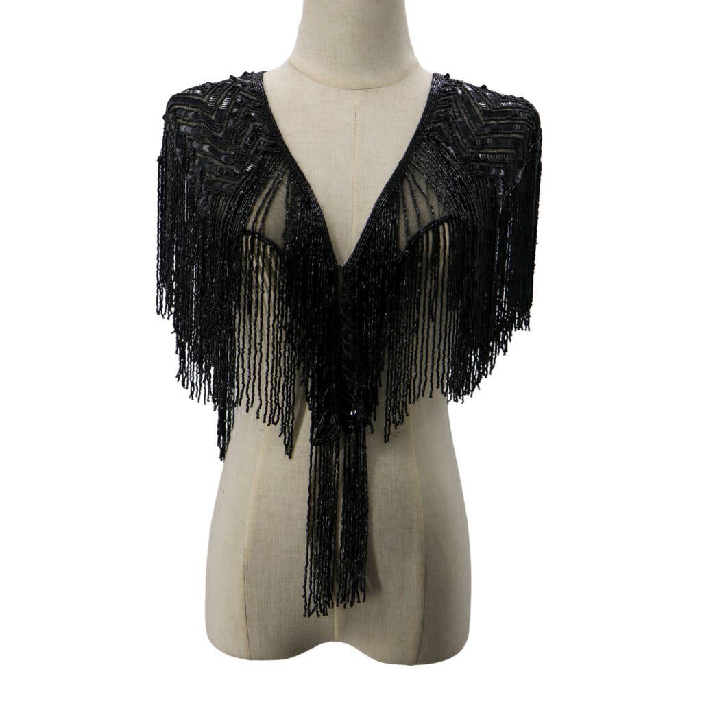 Black Beaded Shawl, Chevron Pattern