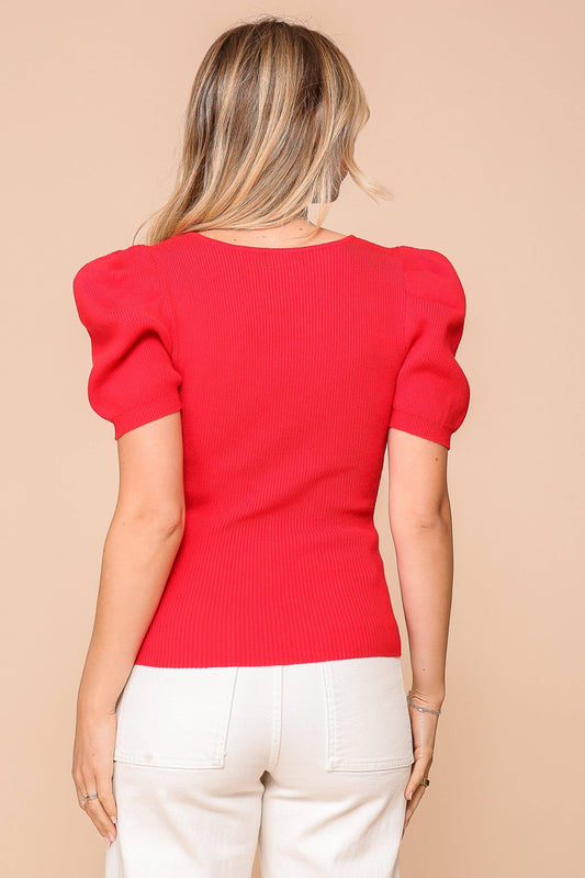 Puff Sleeve Top: Red