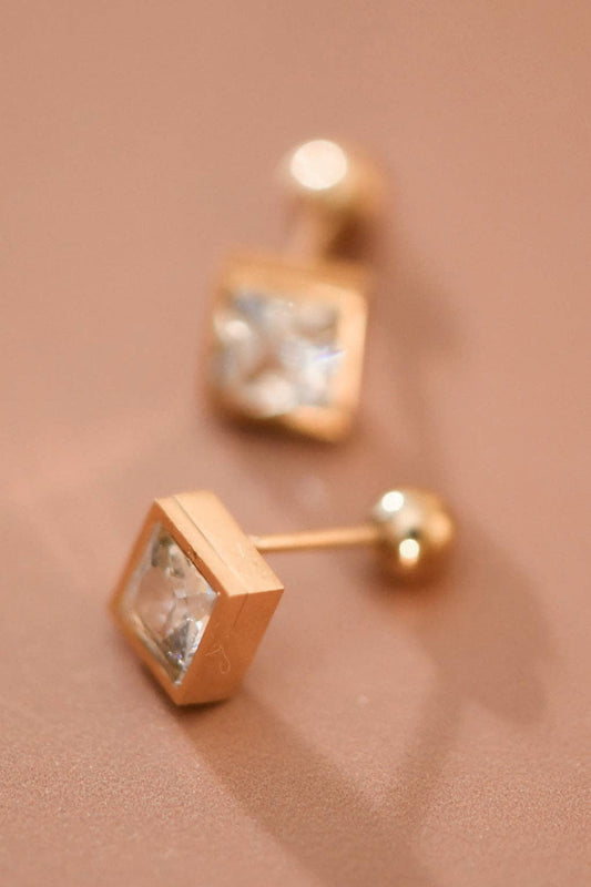 18K Gold Plated Stainless Steel Clear Crystal Studs - 7997: S0OX3T7997