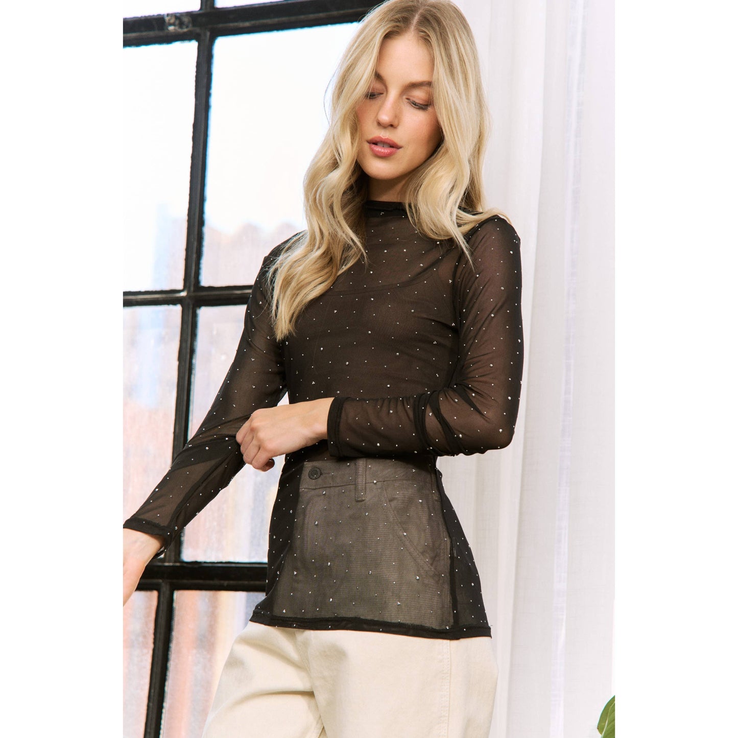 Sheer Rhinestone Mesh Top