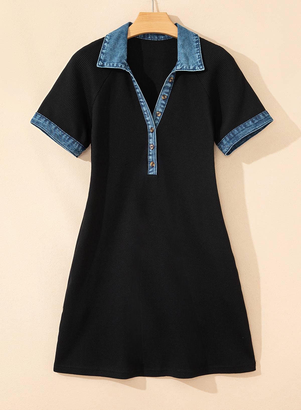Waffle Knit Denim Shirt Dress