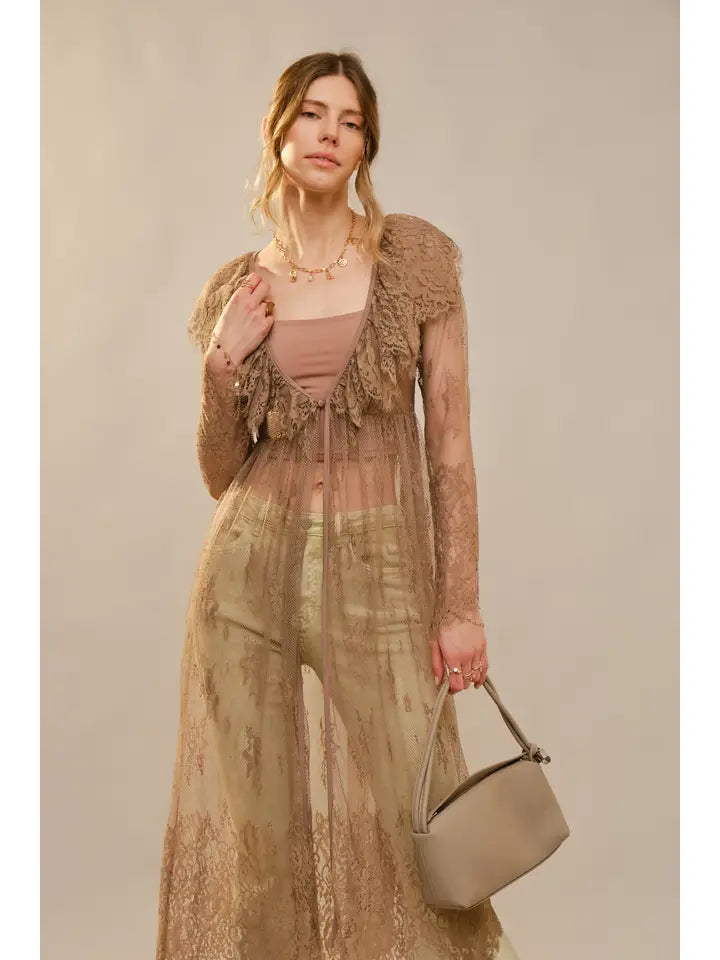 Ruffle Sheer Lace Duster