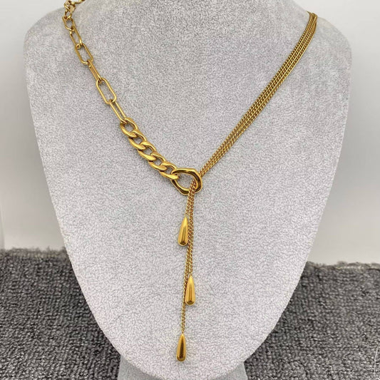 Teardrop Charm 18K Gold Plated SS Chain Lariat Necklace