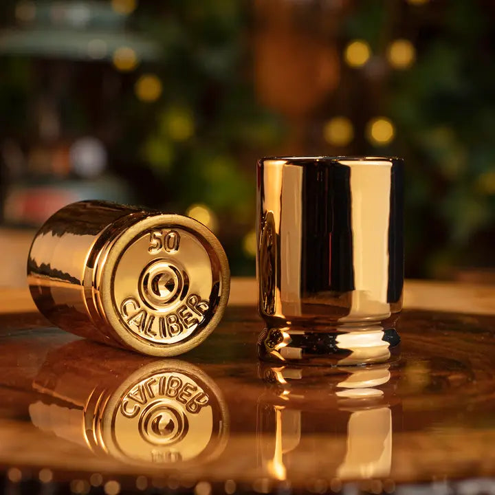 50 Caliber Brass Ceramic Shot Glasses - Set of 2