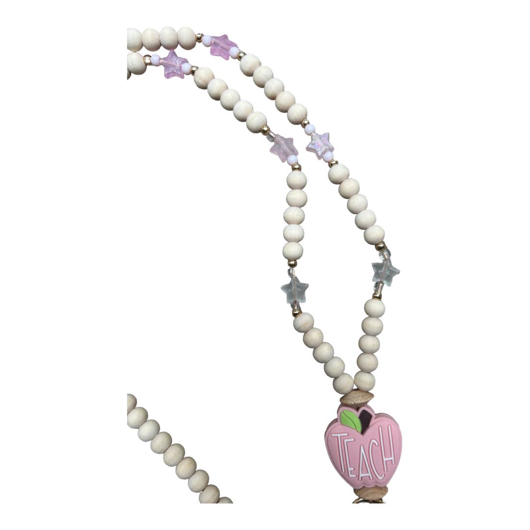 Teacher Lanyard with pink TEACH apple