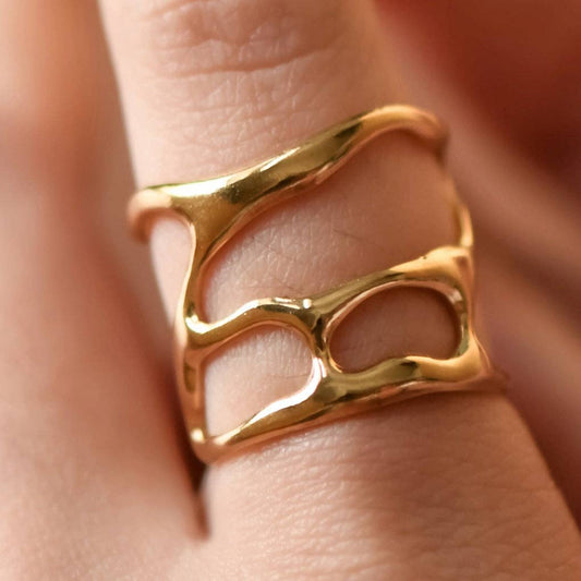 18K Gold Plated Waterproof Stainless Steel Ring - 7873: S0OX3T7873