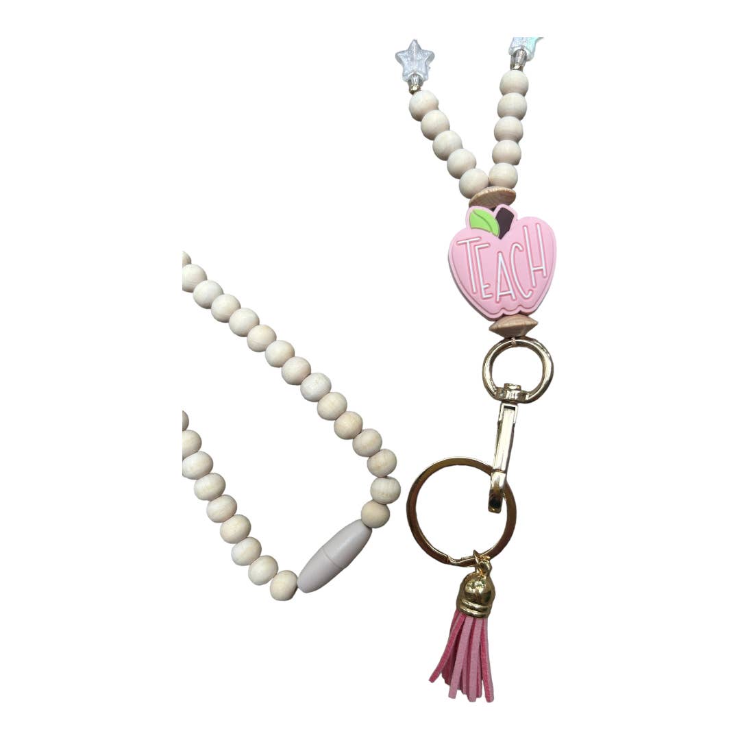Teacher Lanyard with pink TEACH apple