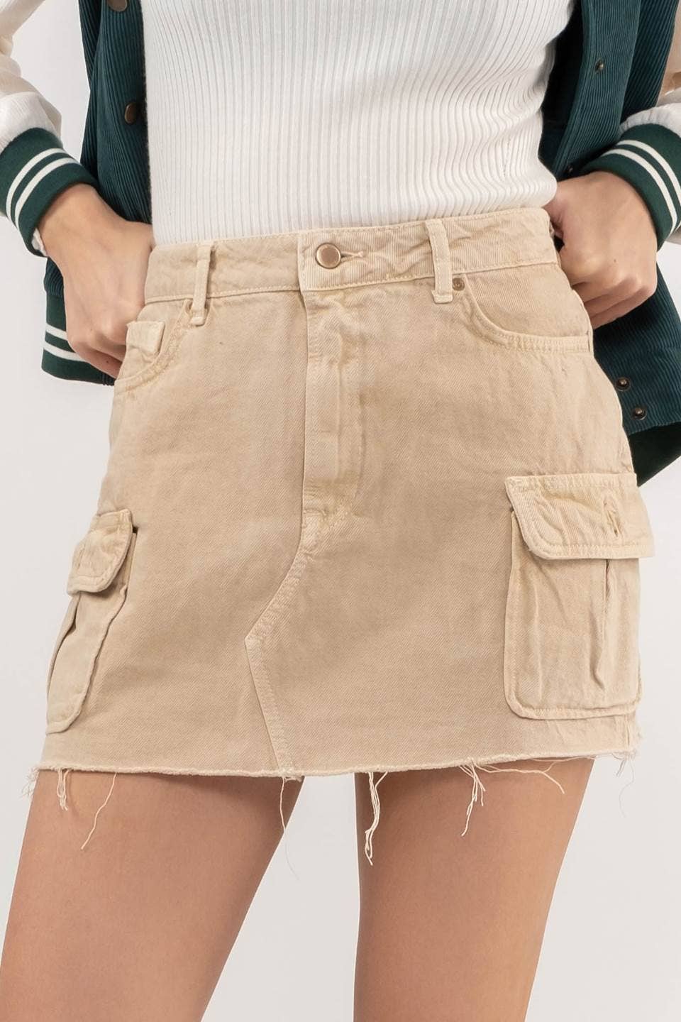 Cargo Rough Hem Mini Skirt