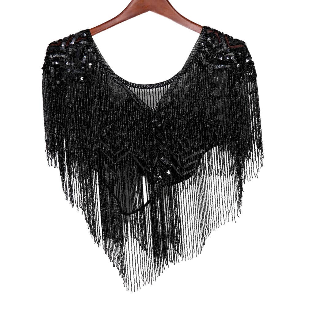 Black Beaded Shawl, Chevron Pattern