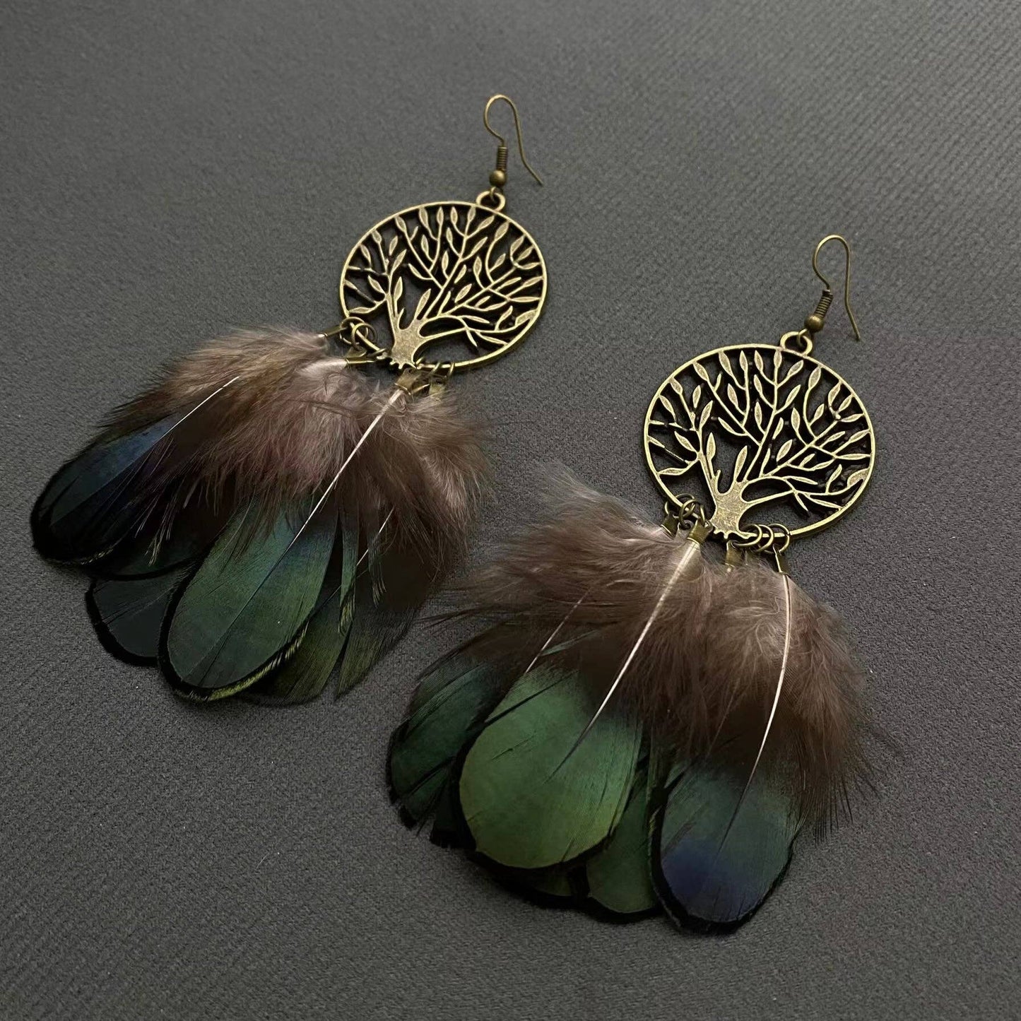 Tree of Life Feather Dangle Earrings
