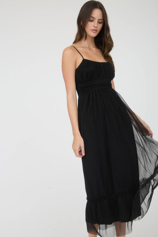 Tulle Spaghetti Strap Midi Dress