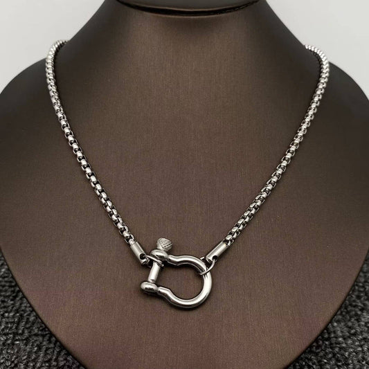Silver S.Steel Horseshoe Buckle Charm Necklace