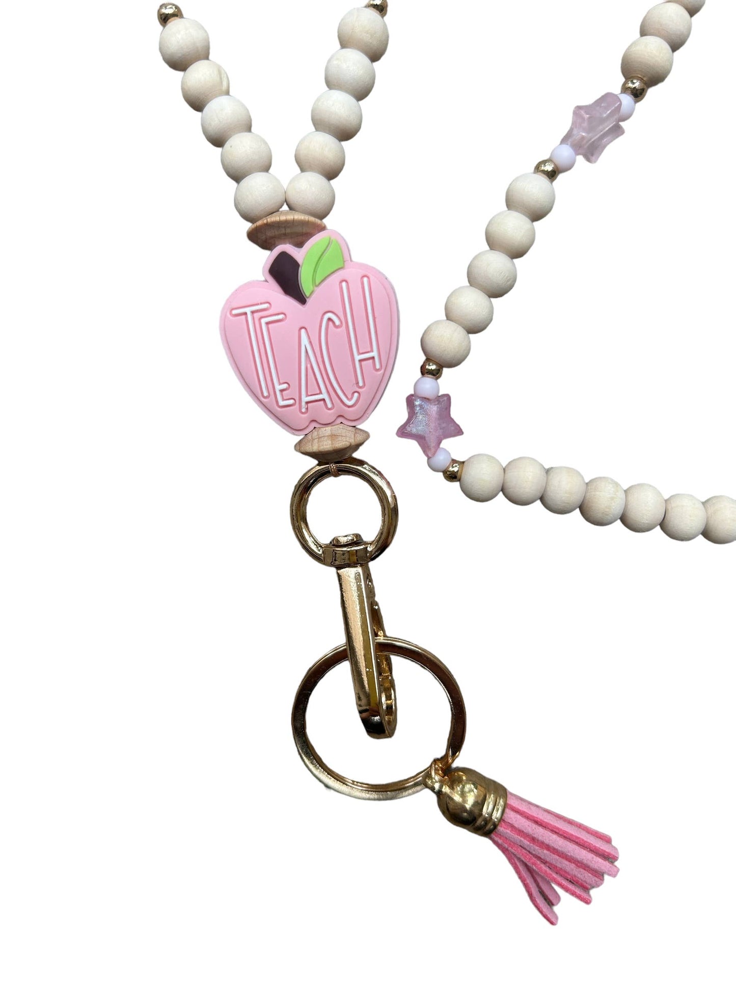 Teacher Lanyard with pink TEACH apple