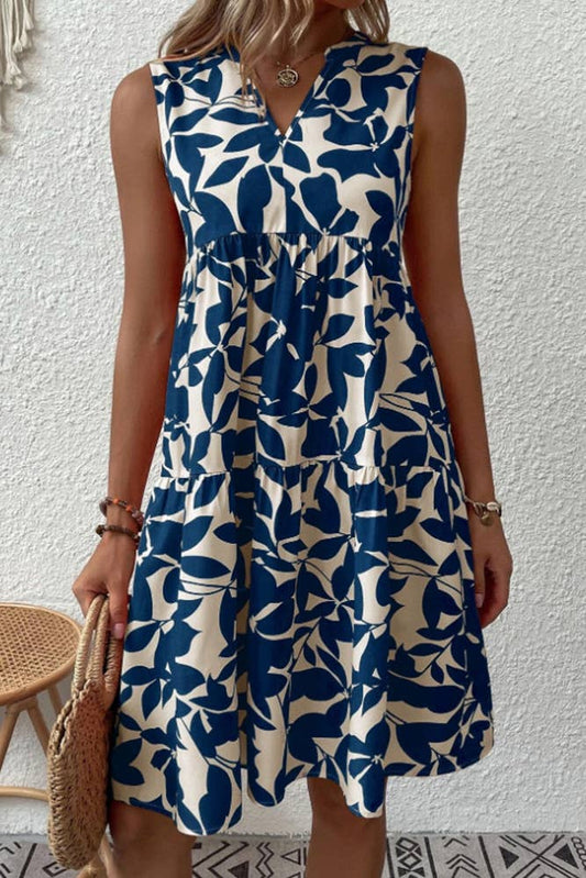 Sleeveless V Neck Flower Dress
